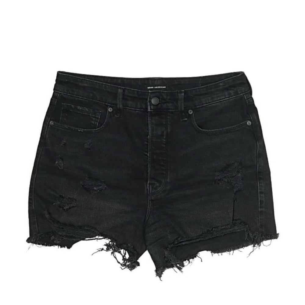 Good American Black Distressed Jean Shorts - New!